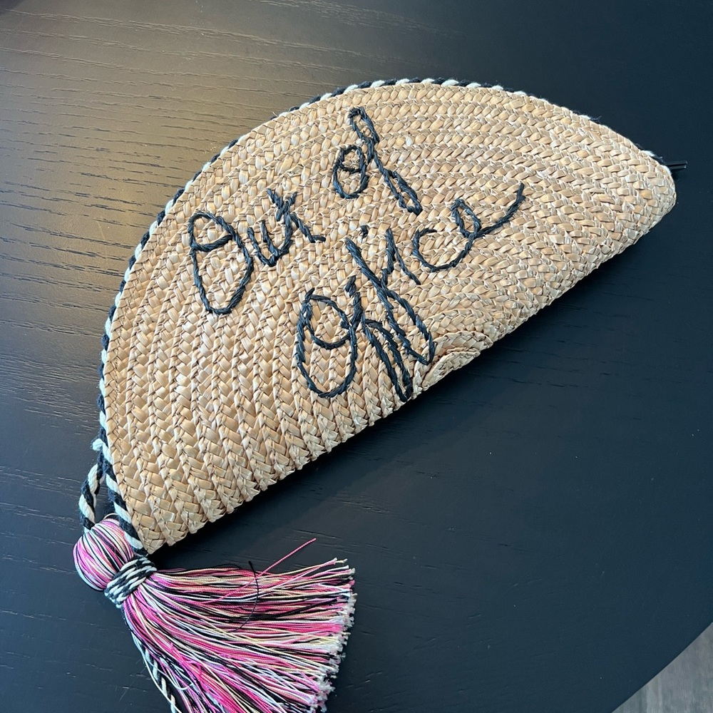 Rebecca Minkoff Straw Clutch with 'Out of Office' Embroidery